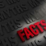 The word "myth" written numerous times with grey 3D letters surrounding the word "facts" written in red 3D letters