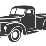 Black silhouette of a truck against a white background