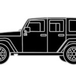 Black silhouette Jeep against a white background