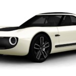 A white Honda EV Concept coupe against white background