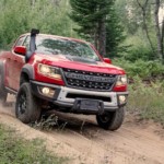 Red 2019 Chevy Colorado Bison on woodland trails