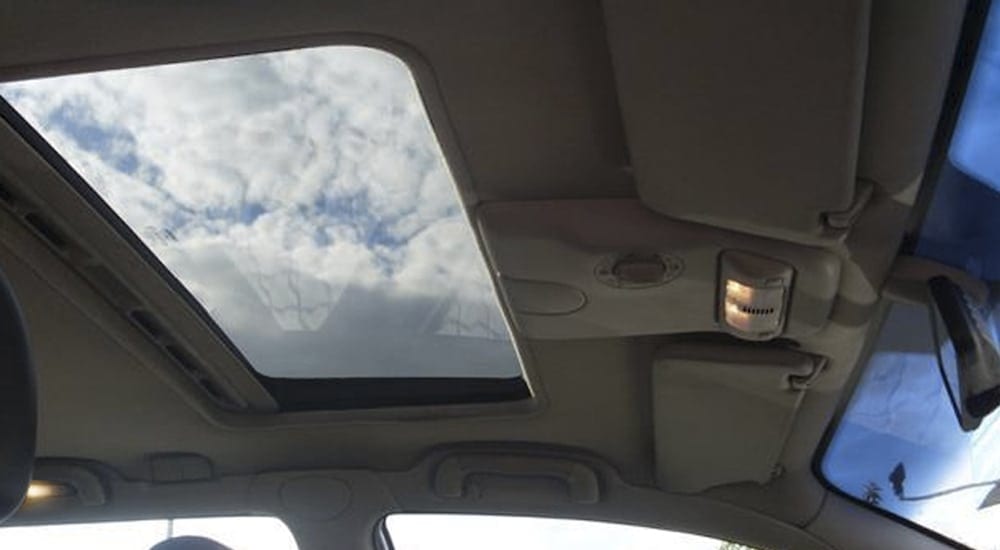 View from inside car looking up at sunroof