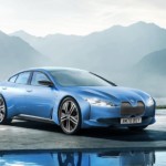 A rendering of the 2021 BMW I4 in bright blue