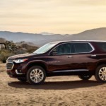 Maroon 2019 Chevy Traverse parked in desert
