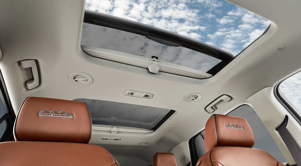 Looking up to the 2019 Chevy Traverse High Country sunroof
