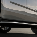 Closeup of the passenger side badging of a silver 2019 GMC Yukon XL