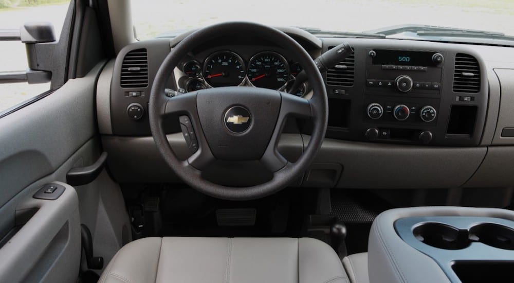 A gray interior of a 2010 Chevy Silverado