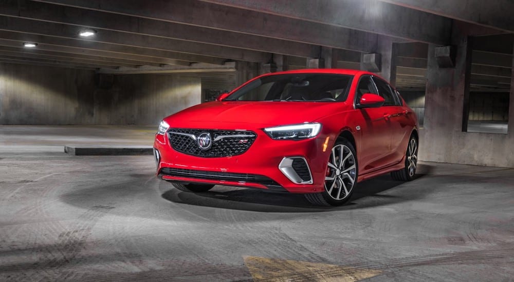 A red 2019 Buick Regal GS in a parking garage