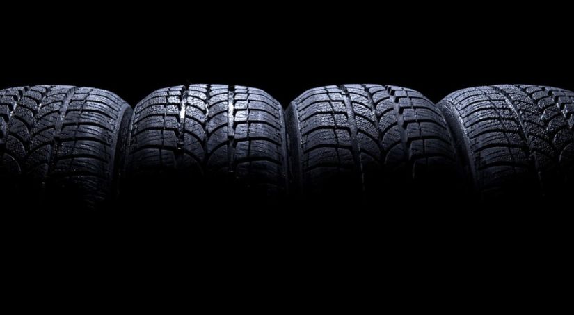 Tires at a local tire shop on a black background