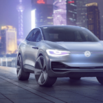 Silver 2020 Volkswagen ID Crozz concept in city night scape