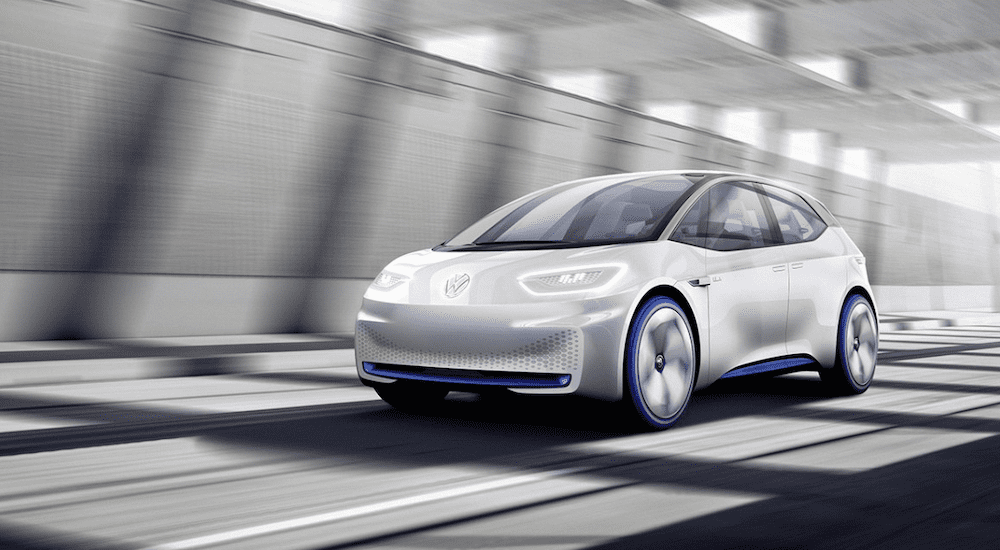 Silver 2020 Volkswagen ID Concept car on bridge