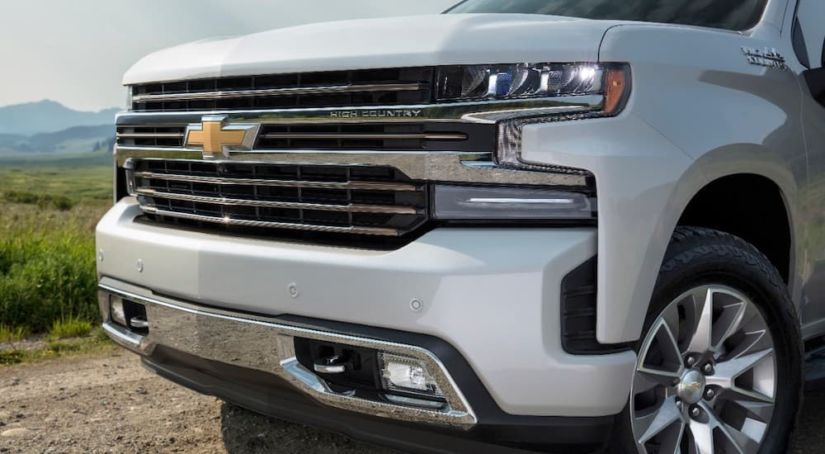 The front end of a silver 2019 Chevy Silverado is shown.