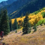 A hiker is on a mountain trail near Colorado Springs, CO.