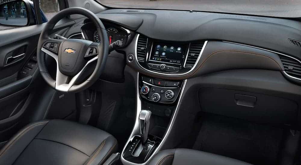 The front black leather interior of the 2020 Trax. 