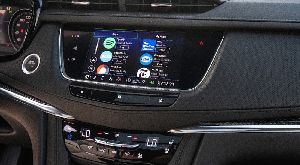 A close up of the touchscreen that you can find in a 2020 Cadillac XT5.