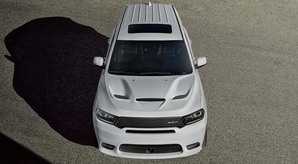 A white 2020 Dodge Durango SRT is shown from above.