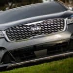 A close up of the front grill of the 2020 Kia Sorento.