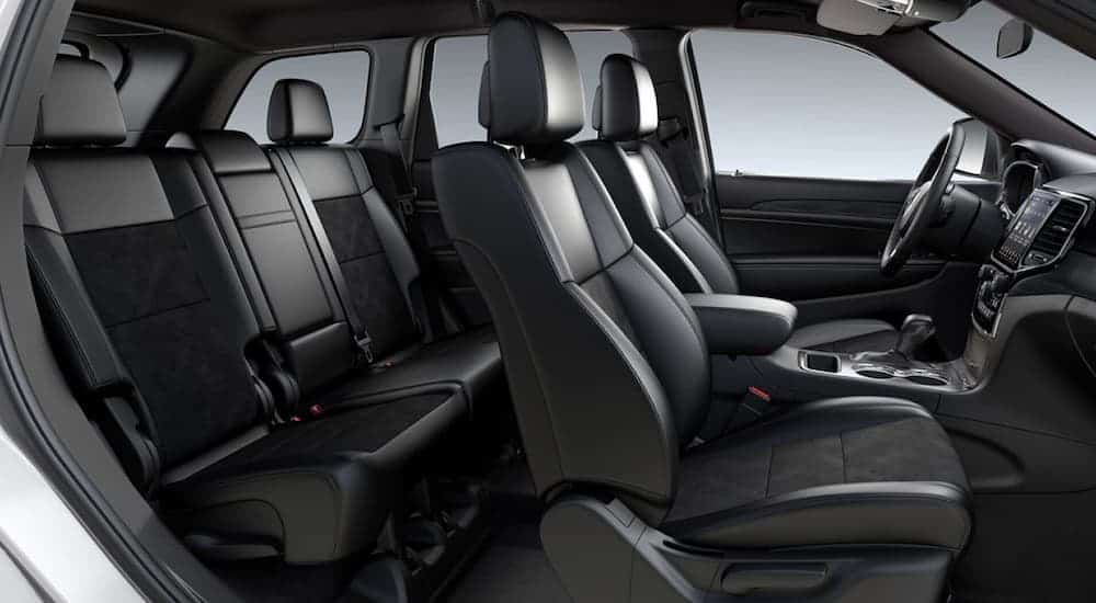 A side view of the black leather interior found inside of a 2020 Grand Cherokee Altitude is shown.
