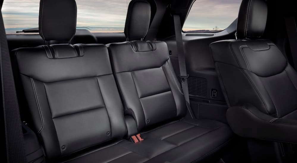 The black leather third row seating of a 2020 Ford Explorer is shown. 