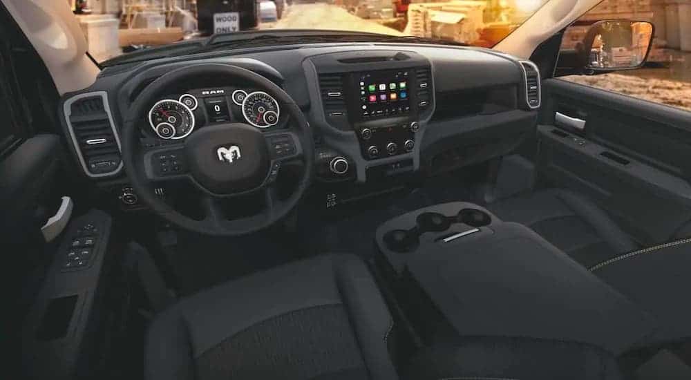 The black interior of a 2020 Ram 2500 is shown.