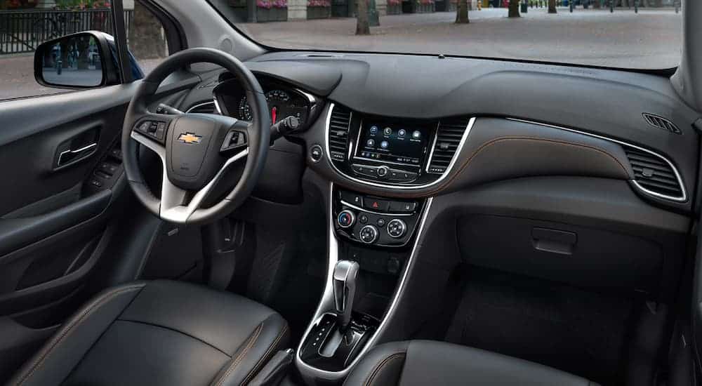 The dashboard and technology features in a 2020 Chevy Trax are shown.
