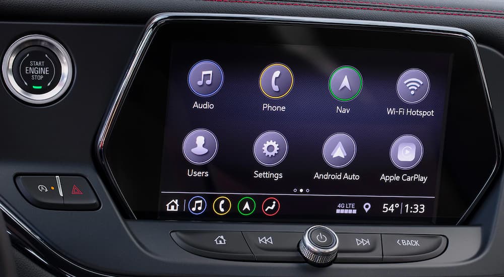 The infotainment screen is shown on a 2021 Chevy Blazer.