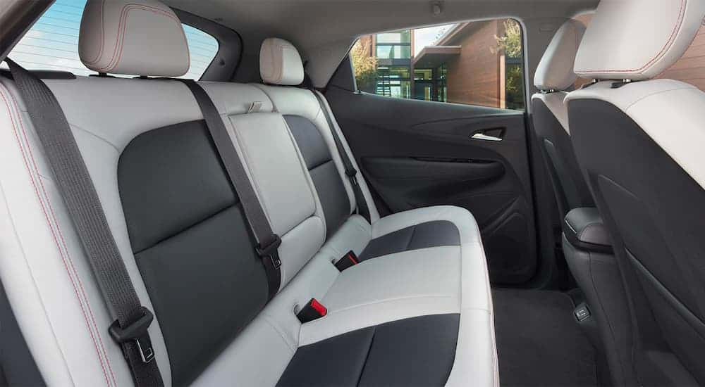 The black and grey rear seats are shown on a 2021 Chevy Bolt EV.