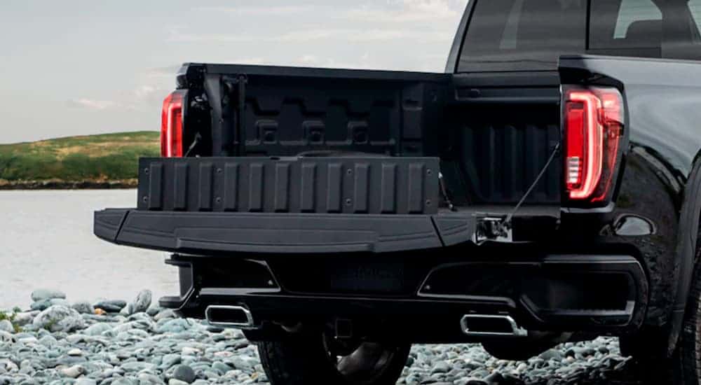 The MultiPro tailgate on a black 2020 GMC Sierra 1500 is shown.