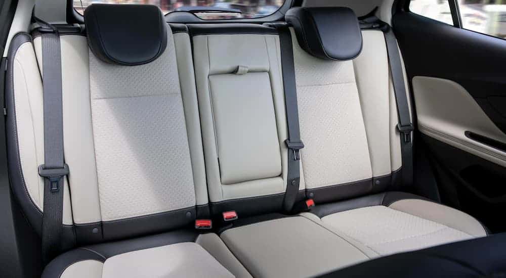 The black and white rear seats are shown in a 2021 Buick Encore.