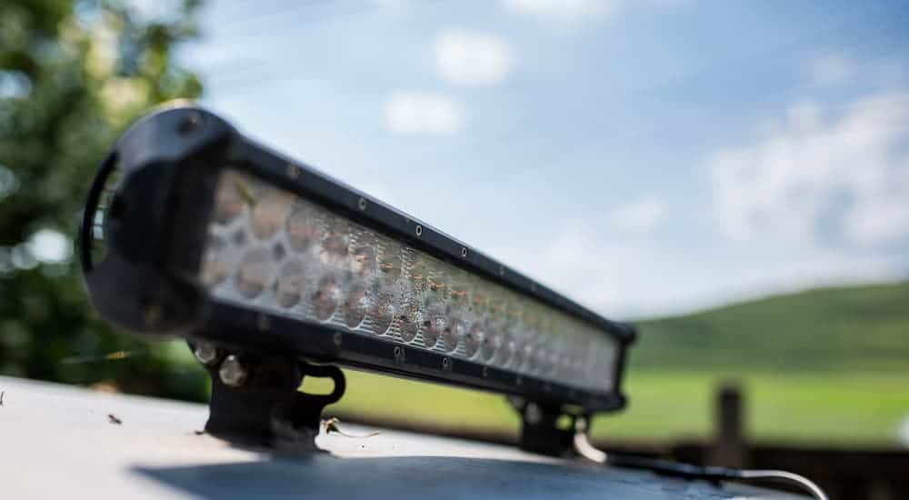 A close up shows the light bar on a 2003 used Jeep Wrangler Rubicon.