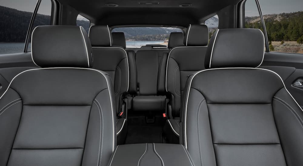 The interior of a 2022 Chevy Traverse shows three rows of seating.