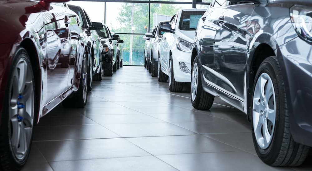 A gallery full of cars in shown at a Toyota lease return.