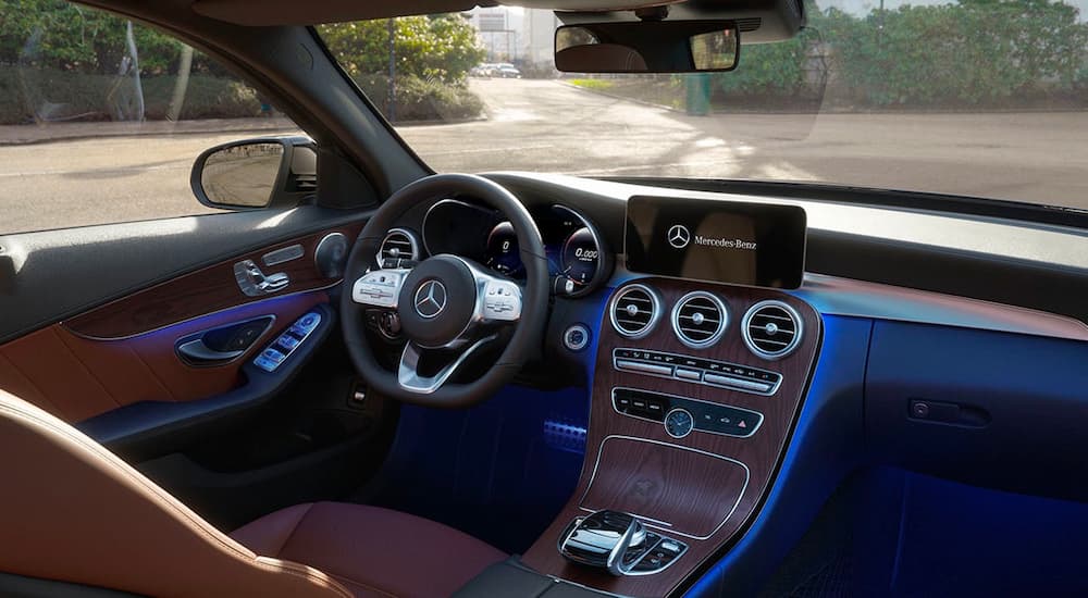 The interior of a 2021 Mercedes C-Class is shown.