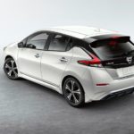 A white 2022 Nissan LEAF is shown from the rear after winning a 2022 Nissan LEAF vs 2022 Chevy Bolt EV comparison.
