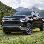 A black 2022 Chevy Silverado 1500 LT is shown parked in a field.