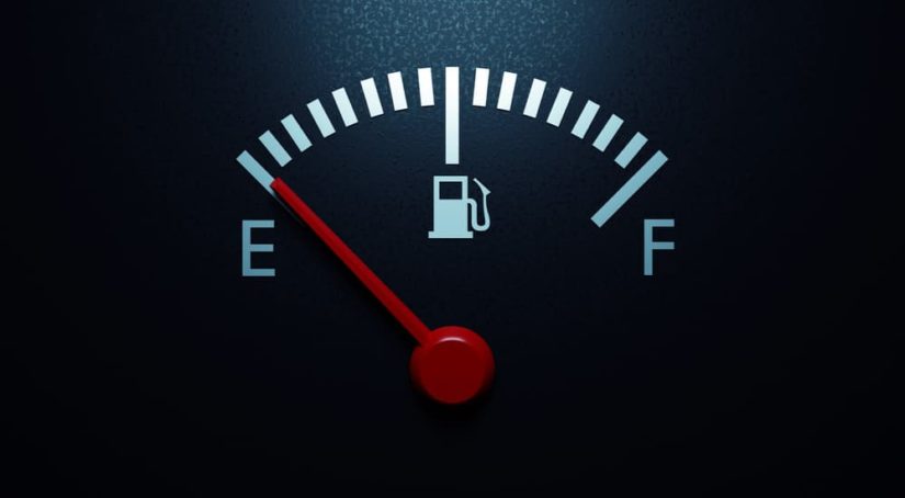A vehicle's gas gauge is shown.