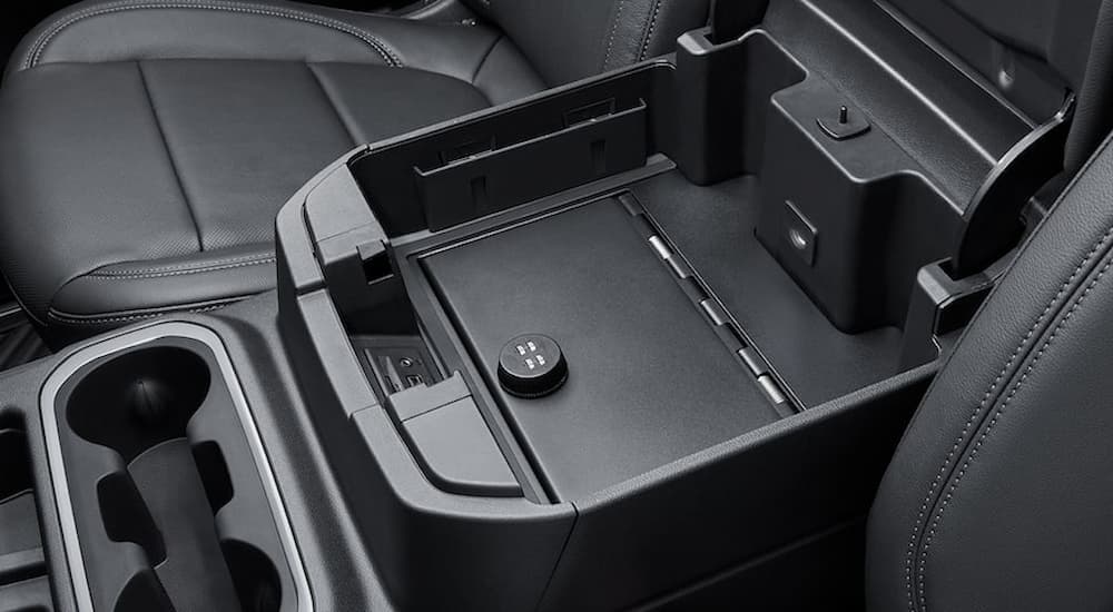 The interior console storage is shown in a 2022 Chevy Silverado 1500 Limited.
