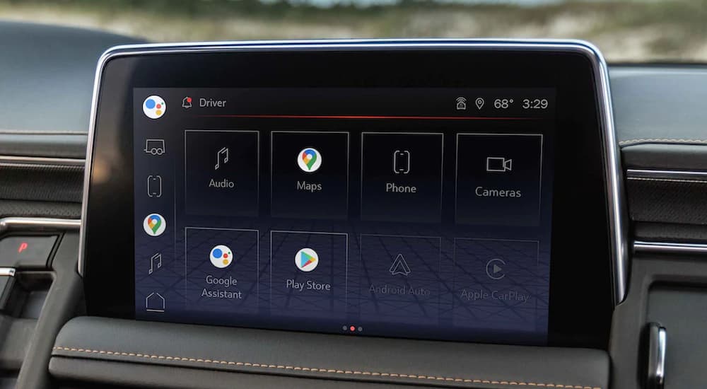 A close up of the infotainment screen in a 2022 GMC Yukon XL is shown.