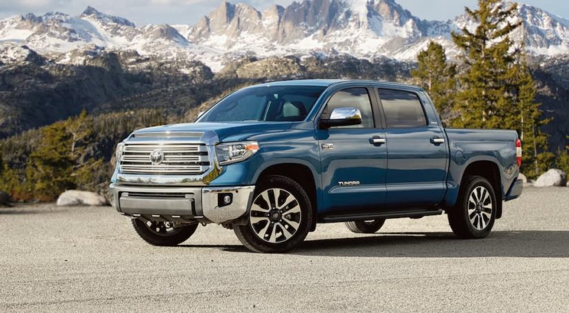 A blue 2020 Toyota Tundra is shown after leaving a certified pre-owned Toyota dealer.