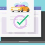 A laptop is shown displaying a vehicle report.