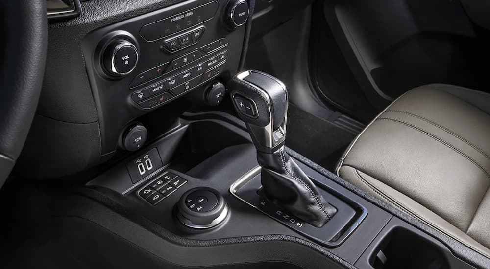 A close up of the shifter in a 2022 Ford Ranger is shown.