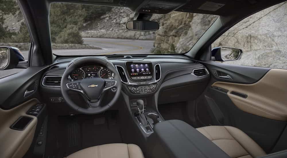The interior of a 2022 Chevy Equinox is shown from the drivers seat.