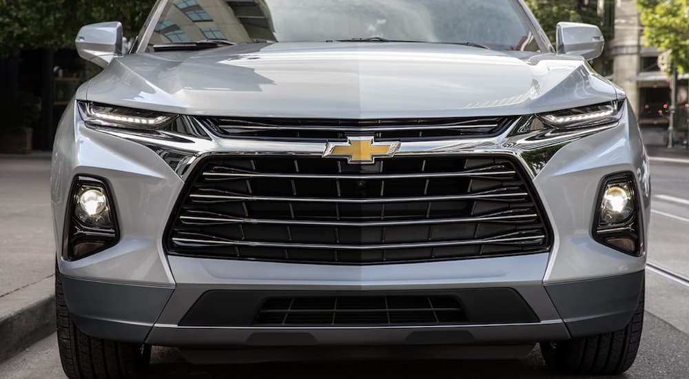 A silver 2022 Chevy Blazer is shown from the front.