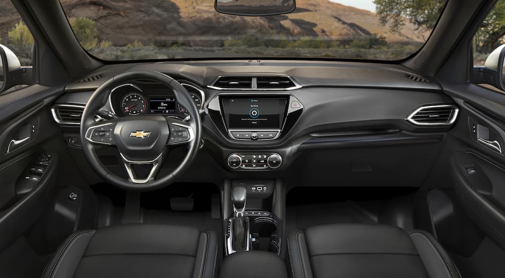 The interior of a 2023 Chevy Trailblazer is shown from above the center console.