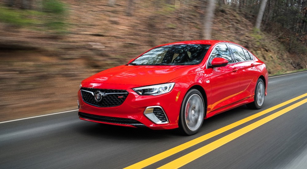 A red 2019 Buick Regal GS is shown from the front at an angle.