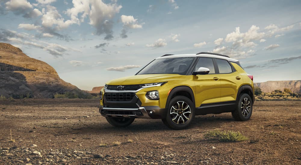 A yellow 2023 Chevy Trailblazer Activ is shown from the front while parked.