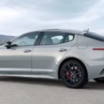 A grey 2022 Kia Stinger GT is shown from the side after leaving a car dealer near you.