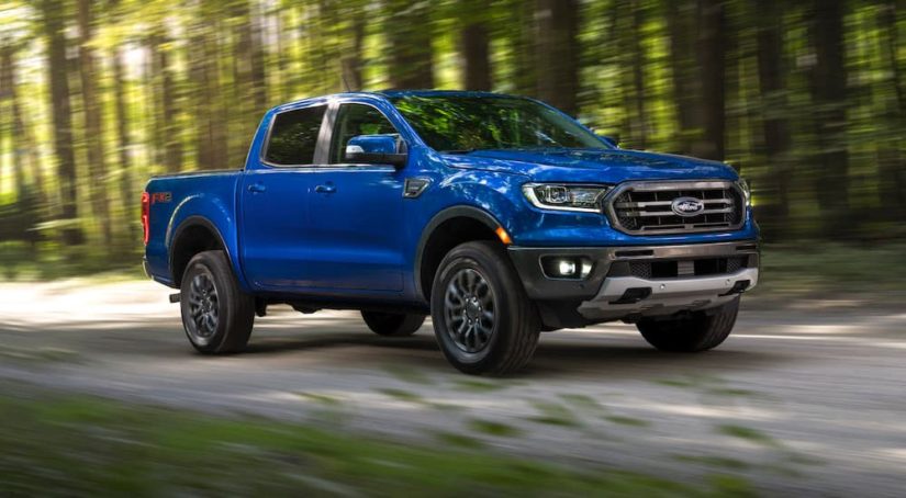 A blue 2022 Ford Ranger is shown from the front at an angle.