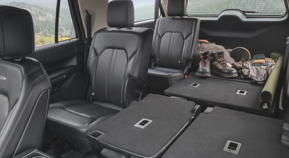 The interior of a 2023 Ford Expedition Platinum shows three rows of seating.