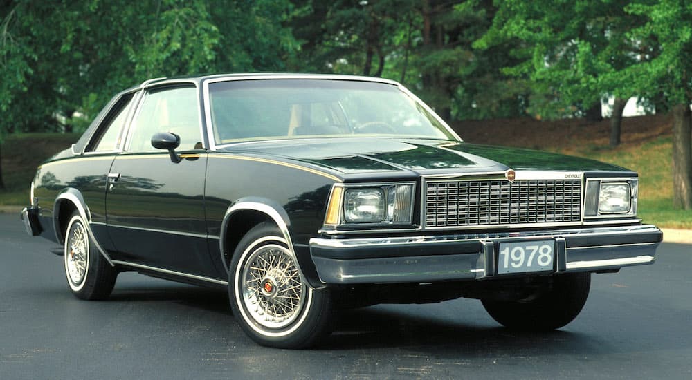 A black 1983 Chevy Malibu is shown from the front at a Chevy dealer near you.
